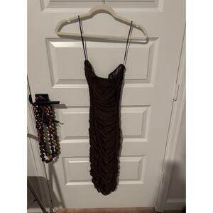 Anthropologie Small Brown Ruched Bodycon Mini Dress